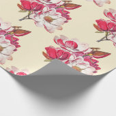 Elegant  Roze Magnolia over Beige Cadeaupapier (Hoek)