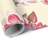 Elegant  Roze Magnolia over Beige Cadeaupapier (Rol Hoek)