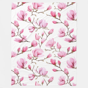 Elegant roze magnolia patroon fleece deken