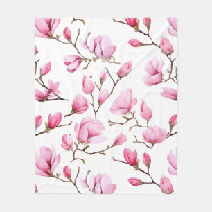 Elegant roze magnolia patroon fleece deken