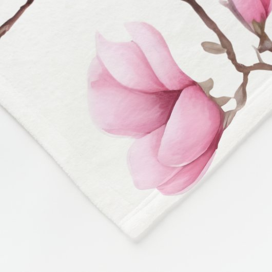 Elegant roze magnolia patroon fleece deken (Hoek)