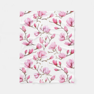 Elegant roze magnolia patroon fleece deken