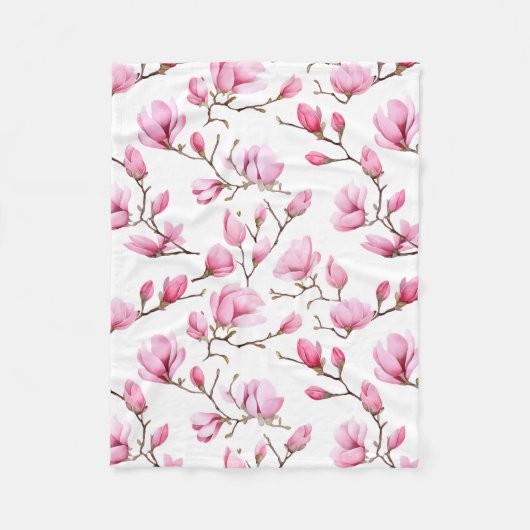 Elegant roze magnolia patroon fleece deken (Voorkant)