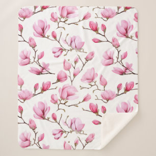 Elegant roze magnolia patroon sherpa deken