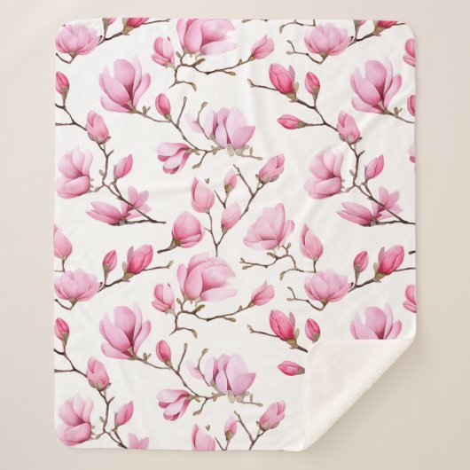 Elegant roze magnolia patroon sherpa deken (Voorkant)