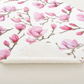 Elegant roze magnolia patroon sherpa deken (3/4)