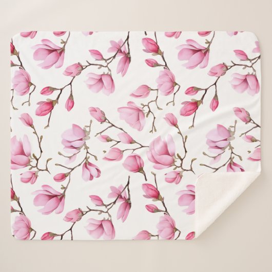 Elegant roze magnolia patroon sherpa deken (Voorkant (horizontaal))