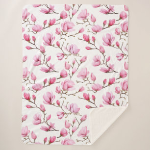 Elegant roze magnolia patroon sherpa deken
