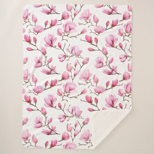 Elegant roze magnolia patroon sherpa deken (Voorkant)