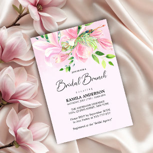 Elegant Roze Magnolia Waterverf Bruidsbrunch Kaart