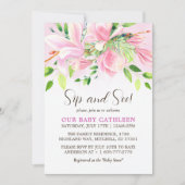 Elegant Roze Magnolia Waterverf Sip en See Kaart (Voorkant)