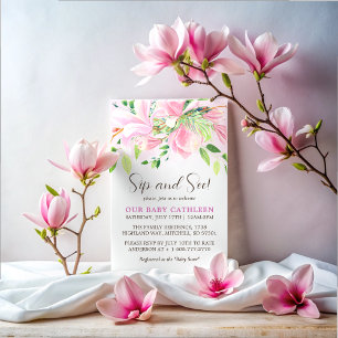 Elegant Roze Magnolia Waterverf Sip en See Kaart