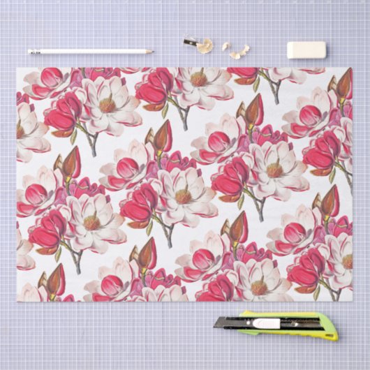 Elegant  Roze Magnolia White Tissuepapier (Craft)