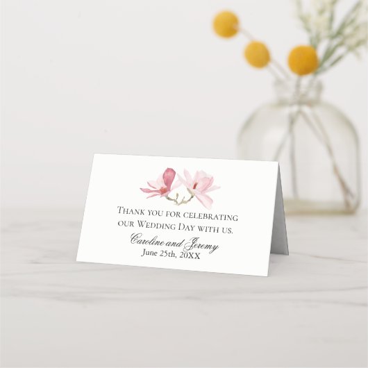 Elegant roze Magnolias Floral Wedding Table Plaatskaartje (Achterkant)