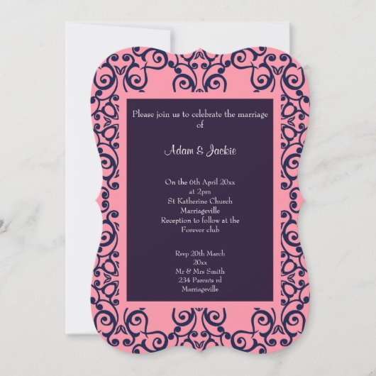 Elegant roze marine Abstract Pattern WEDDING Kaart (Voorkant)
