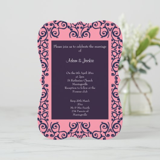 Elegant roze marine Abstract Pattern WEDDING Kaart (Staand voorkant)