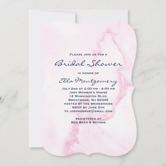Elegant Roze Marmer Bridal Shower Uitnodiging (Voorkant)