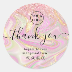 elegant roze marmer chic gold glitter klassiek rou ronde sticker