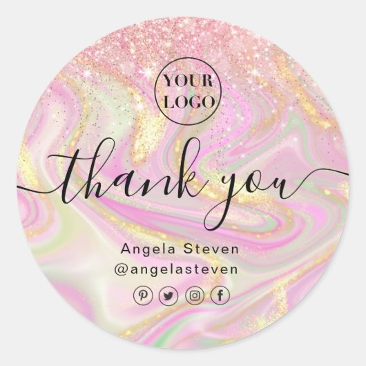 elegant roze marmer chic gold glitter klassiek rou ronde sticker (Voorkant)