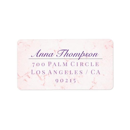 Elegant roze marmer /DIY naam adres/Paarse tekst Etiket (Voorkant)
