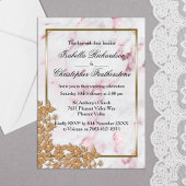 Elegant roze marmer en goudparelbruiloft briefkaart