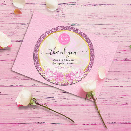 Elegant roze marmer Floral Chic Gold Glitter Ronde Sticker