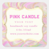 Elegant roze marmer Gold-kaarsenlabel Sjabloon Vierkante Sticker (Voorkant)