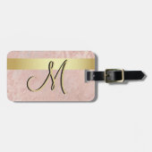 Elegant roze marmer Gold Monogram Letter Initiaal Bagagelabel (Voorkant horizontaal)