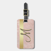 Elegant roze marmer Gold Monogram Letter Initiaal Bagagelabel (Voorkant verticaal)