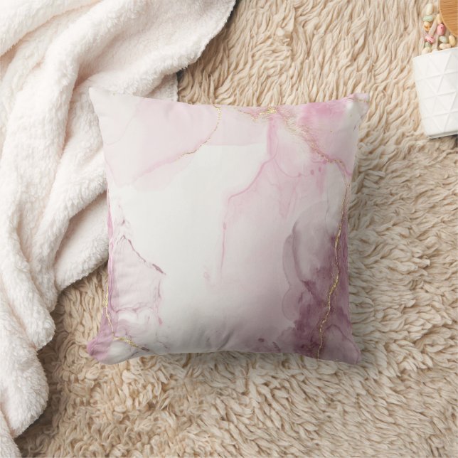 Elegant Roze Marmer Goud Ader Patroon  Kussen (Deken)