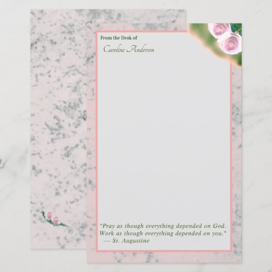 Elegant Roze Marmer Inspirerend Briefpapier (Voorkant / Achterkant)