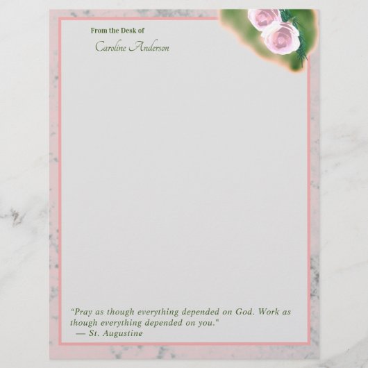 Elegant Roze Marmer Inspirerend Briefpapier Briefhoofd (Voorkant)