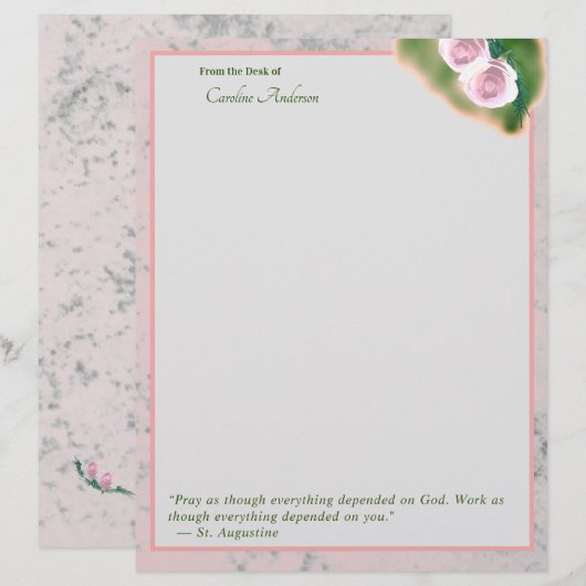 Elegant Roze Marmer Inspirerend Briefpapier Briefhoofd (Voorkant / Achterkant)