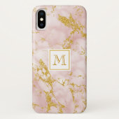 Elegant roze marmer monogram Faux Gold Glitter Case-Mate iPhone Case (Achterkant)