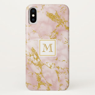 Elegant roze marmer monogram Faux Gold Glitter Case-Mate iPhone Case