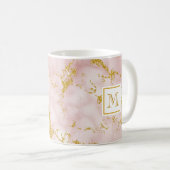 Elegant roze marmer monogram Faux Gold Glitter Koffiemok (Voorkant rechts)