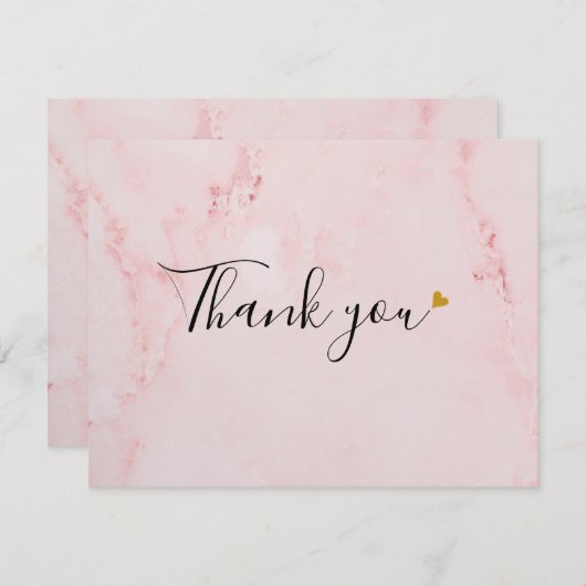 Elegant roze marmer script bedankkaart (Voorkant / Achterkant)