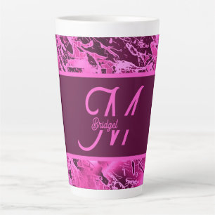 Elegant Roze Marmer vet Monogram Typografie Latte Mok