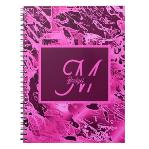 Elegant Roze Marmer vet Monogram Typografie Notitieboek