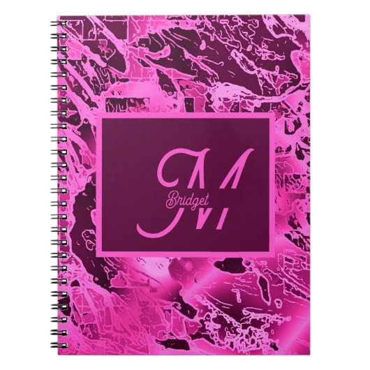 Elegant Roze Marmer vet Monogram Typografie Notitieboek (Voorkant)