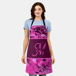 Elegant Roze Marmer vet Monogram Typografie Schort