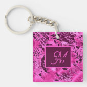 Elegant Roze Marmer vet Monogram Typografie Sleutelhanger (Voorkant)