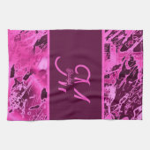 Elegant Roze Marmer vet Monogram Typografie Theedoek (Horizontaal)