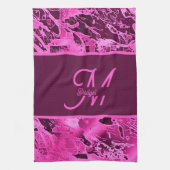 Elegant Roze Marmer vet Monogram Typografie Theedoek (Verticaal)