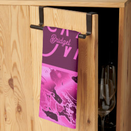 Elegant Roze Marmer vet Monogram Typografie Theedoek