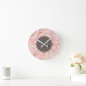 Elegant Roze Marmeren Monogram Ronde Klok (Huis)