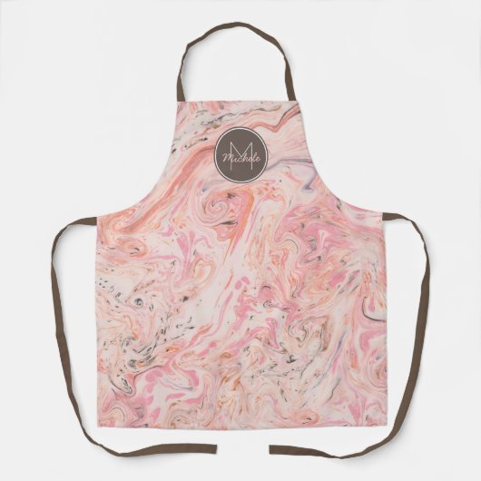 Elegant Roze Marmeren Monogram Schort (Voorkant)