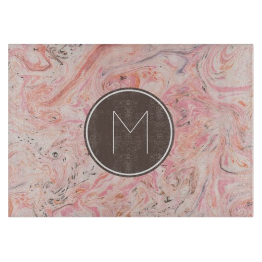 Elegant Roze Marmeren Monogram Snijplank (Voorkant)