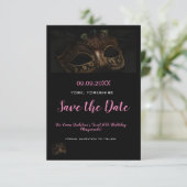 Elegant Roze Maskerade Masker Thema Sweet 16th Save The Date (Staand voorkant)