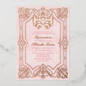 Elegant roze Masquerade Mask Quinceanera Folie Uitnodiging (Voorkant)